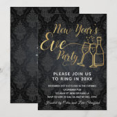 Black on Black Damask New Year's Eve Party Kaart (Voorkant / Achterkant)