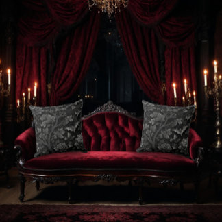 Black on Black Floral Design with Bats Kussen