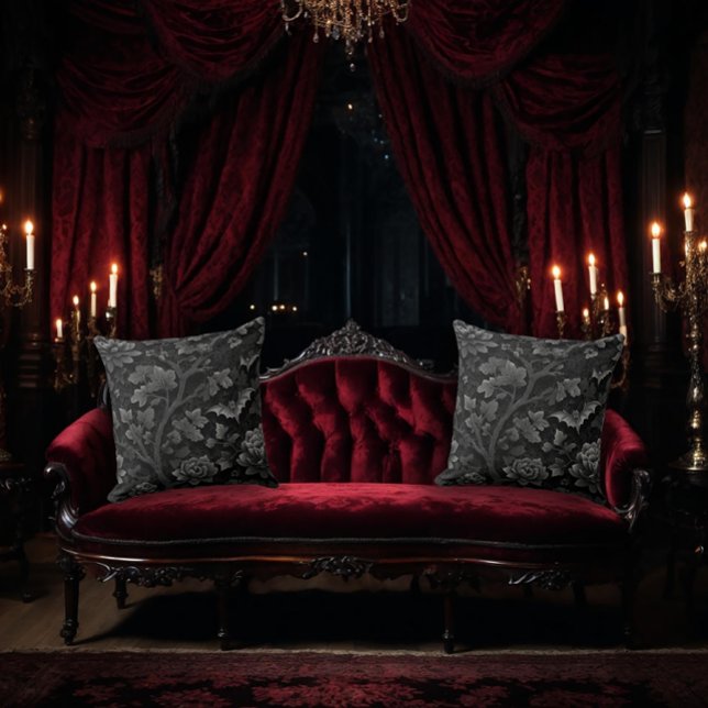 Black on Black Floral Design with Bats Kussen (Creator heeft geüpload)