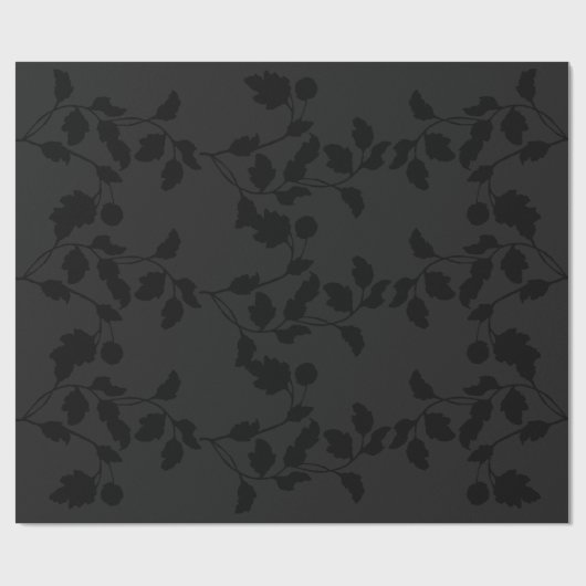 Black on Black Floral Leafy Vine Elegant Cadeaupapier (Vlak)