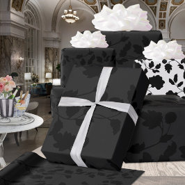 Black on Black Floral Leafy Vine Elegant Cadeaupapier