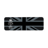 Black on Black Keep Calm en Jouw tekst Union Jack Etiket (Voorkant)