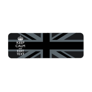 Black on Black Keep Calm en Jouw tekst Union Jack Etiket