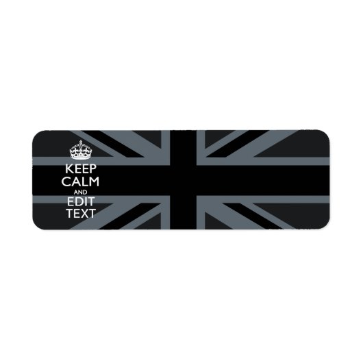Black on Black Keep Calm en Jouw tekst Union Jack Etiket (Voorkant)