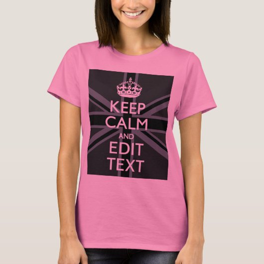 Black on Black Keep Calm en Jouw tekst Union Jack T-shirt (Voorkant)