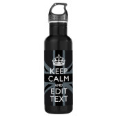 Black on Black Keep Calm en Jouw tekst Union Jack Waterfles (Voorkant)