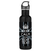 Black on Black Keep Calm en Jouw tekst Union Jack Waterfles (Voorkant)