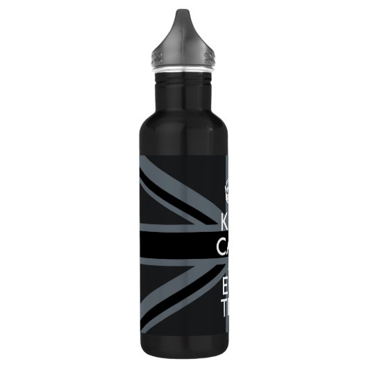 Black on Black Keep Calm en Jouw tekst Union Jack Waterfles (Links)