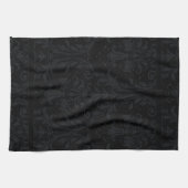 Black on Black Monogram Chic Floral Damask Swirls Theedoek (Horizontaal)