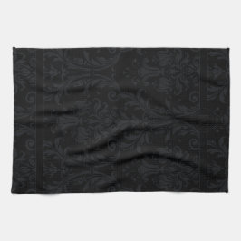 Black on Black Monogram Chic Floral Damask Swirls Theedoek