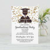 Black on Gold Afstudeerder met Confetti Graduparty Kaart (Staand voorkant)