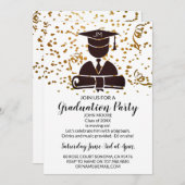 Black on Gold Afstudeerder met Confetti Graduparty Kaart (Voorkant / Achterkant)