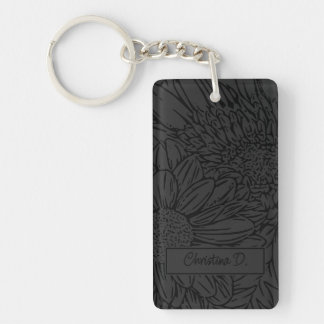 Black on Grey Chrysanthemums with Photo Sleutelhanger