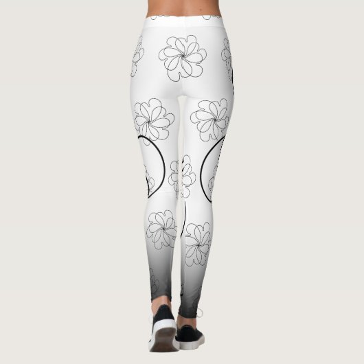 Black on White Chic hart S flower Pattern Leggings (Achterkant)