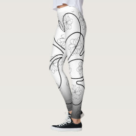 Black on White Chic hart S flower Pattern Leggings