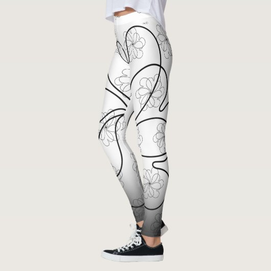 Black on White Chic hart S flower Pattern Leggings (Links)