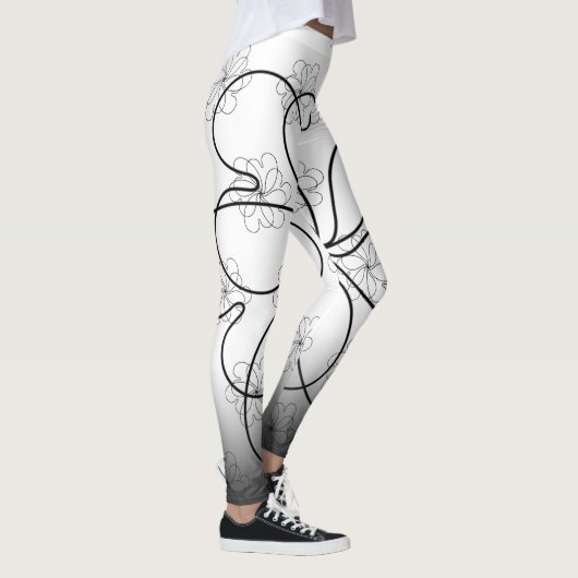 Black on White Chic hart S flower Pattern Leggings (Rechts)