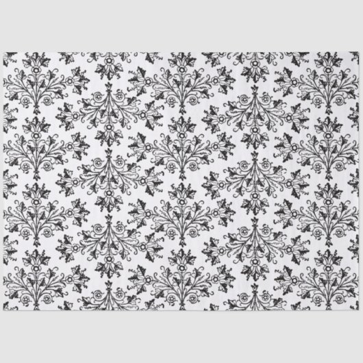 Black on White Elegant Floral Damask Tissuepapier (Voorkant)