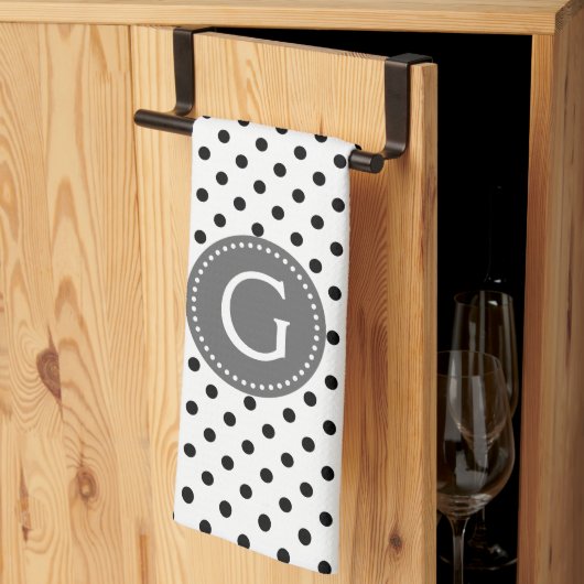 Black on White Polka Dots Grey Accent Theedoek (Derde Gevouwen)