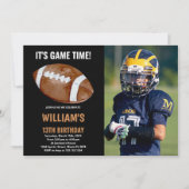 Black One Football Birthday-uitnodigingen met foto Kaart (Voorkant)