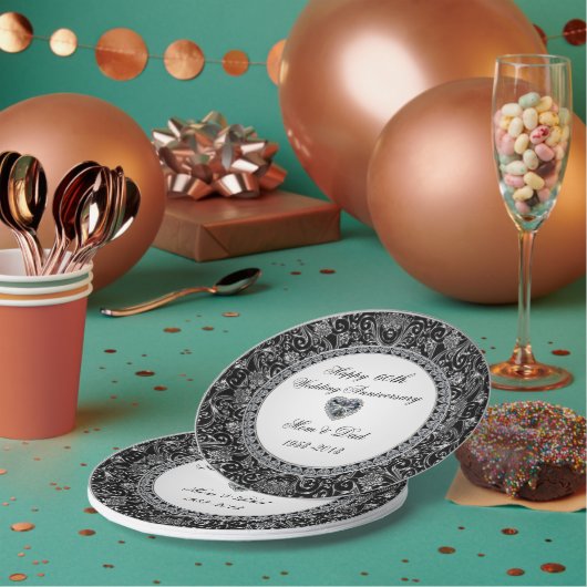 Black Onyx Diamond Wedding Jubileum Papieren Bordje (Multi)