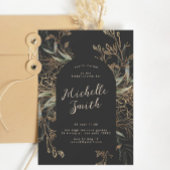 Black Onyx Modern Gold Boho Leafy Vrijgezellenfees Kaart