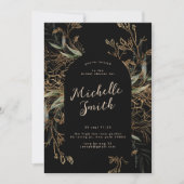 Black Onyx Modern Gold Boho Leafy Vrijgezellenfees Kaart (Voorkant)