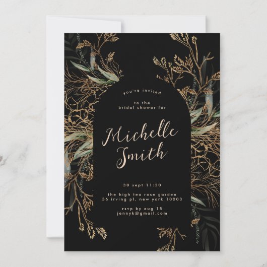 Black Onyx Modern Gold Boho Leafy Vrijgezellenfees Kaart (Voorkant)