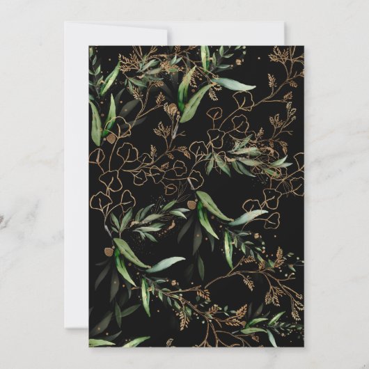 Black Onyx Modern Gold Boho Leafy Vrijgezellenfees Kaart (Achterkant)
