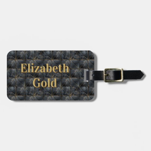 Black Onyx Tiled Pattern Name Monogram Bagagelabel (Voorkant horizontaal)