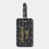 Black Onyx Tiled Pattern Name Monogram Bagagelabel (Achterkant verticaal)