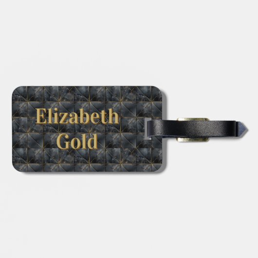 Black Onyx Tiled Pattern Name Monogram Bagagelabel (Achterkant horizontaal)
