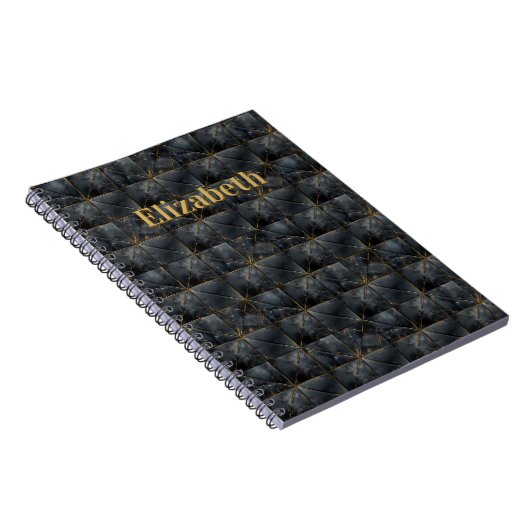 Black Onyx Tiled Pattern Name Monogram Notitieboek (Rechterzijde)