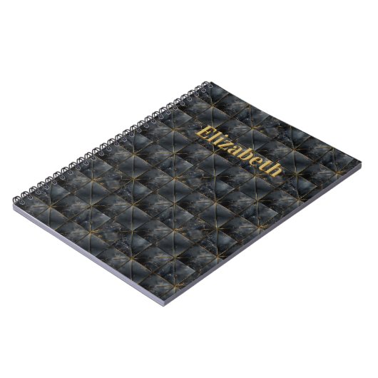 Black Onyx Tiled Pattern Name Monogram Notitieboek (Linkerzijde)