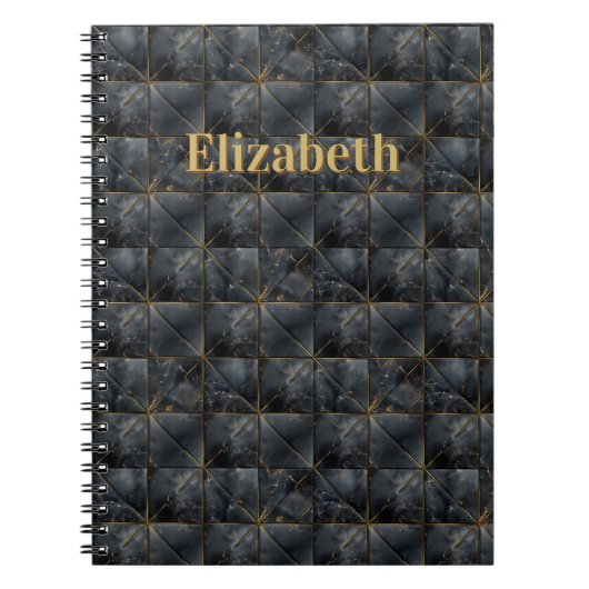 Black Onyx Tiled Pattern Name Monogram Notitieboek (Voorkant)