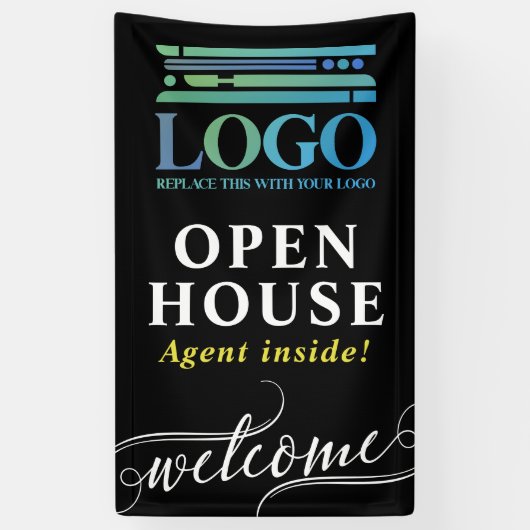 Black Open House Realtor Logo Welkom Spandoek (Verticaal)