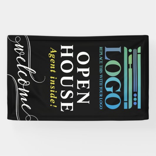 Black Open House Realtor Logo Welkom Spandoek (Horizontaal)
