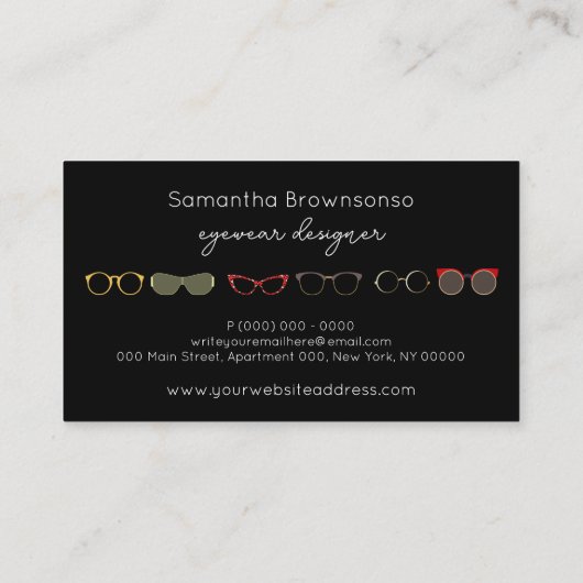 Black Optic Eyewear Mode SunGlasses Visitekaartje (Achterkant)