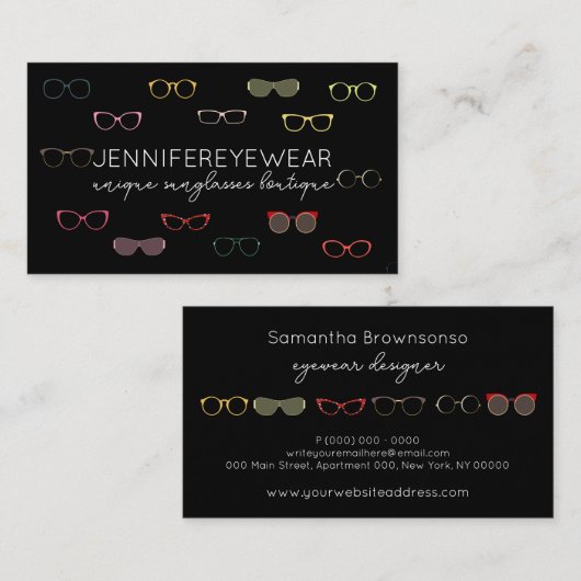 Black Optic Eyewear Mode SunGlasses Visitekaartje (Voorkant / Achterkant)