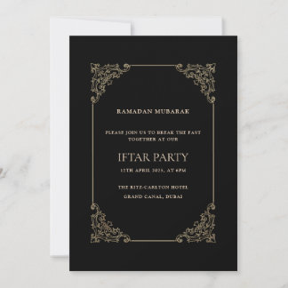 Black Opulent Baroque Frame Script Iftar Party Kaart