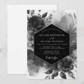 Black Opulent Bloom Wedding Kaart (Voorkant / Achterkant)