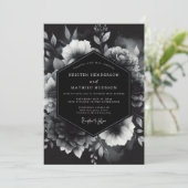 Black Opulent Floral Romance Wedding Kaart (Staand voorkant)