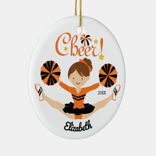 Black & Orang Cheer Brunette Cheerleader Ornament (Rechts)