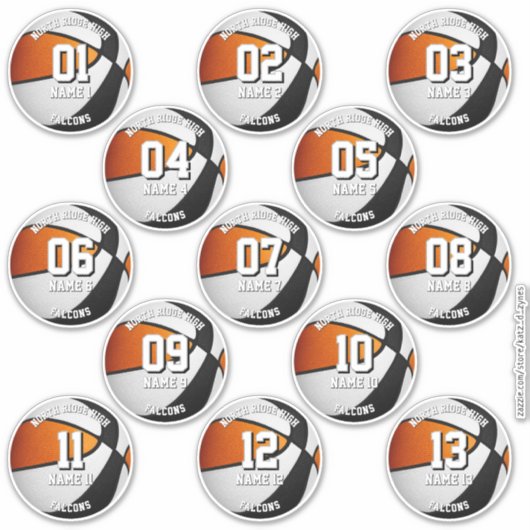 black orange basketball team stickers 13 athletes (Voorkant)