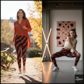Black Orange Cyber Glitch Diagonal Stripe Leggings