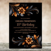 Black Orange Floral 18th Birthday Party Kaart