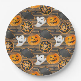 BLACK ORANGE HALLOWEEN PUMPKINS GHOSTS BATS PAPIEREN BORDJE