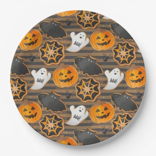 BLACK ORANGE HALLOWEEN PUMPKINS GHOSTS BATS PAPIEREN BORDJE (Voorkant)