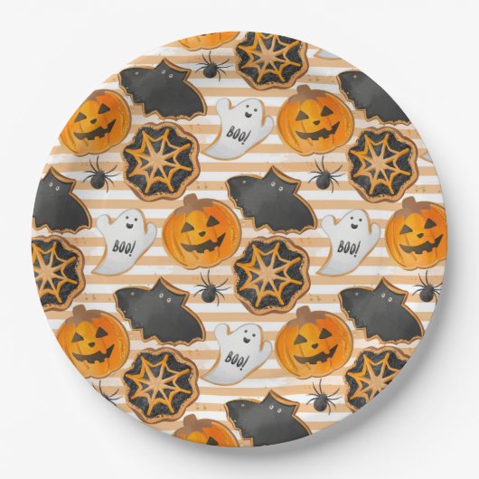 BLACK ORANGE HALLOWEEN PUMPKINS GHOSTS BATS PAPIEREN BORDJE (Voorkant)