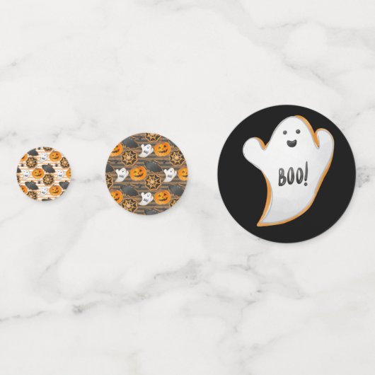 BLACK ORANGE HAPPY HALLOWEEN PUMPKINS BATS CONFETTI (Voorkanten)